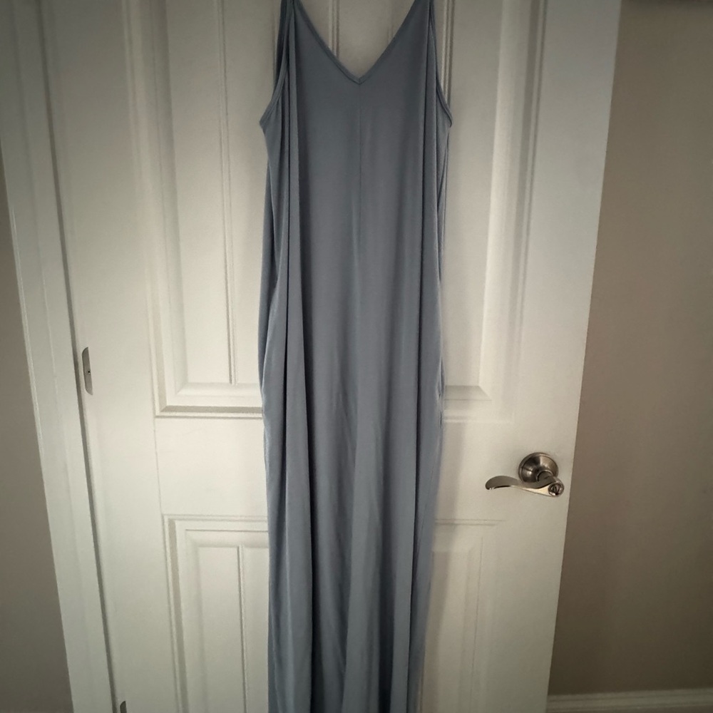 Light Blue V-Neck Slip Maxi Dress